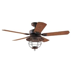 HUNTER HR 23273 52" Outdoor Ceiling Fan Rustic Brown W/ Light & 5 Med Oak Plastic Blades
