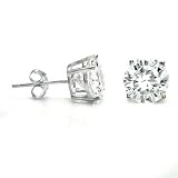 14K White Gold Round Hand-Set CZ Earrings 2MM
