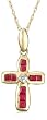 10k Yellow Gold Lab Created Ruby Cross Pendant w/ Diamond Accent