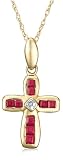 10k Yellow Gold Lab Created Ruby Cross Pendant w/ Diamond Accent