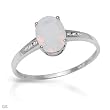Ring With 0.77ctw Precious Stones - Genuine Diamonds and Opal Made in White Gold- Size 7 (Size 7)