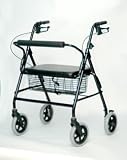 Beriatric Rollator - Burgandy. This Lightweight aluminum beriatric rollator with loop brakes has Handles are adjustable for different heights, Removable front basket, 8 front and rear tires, Weight capacity: 400 pounds.