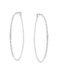 2 Inch Silvertone CZ Hoop Earrings