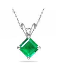 0.40 Cts of 4.8 mm AA Square Step Cut Natural Emerald Solitaire Pendant in 14K White Gold