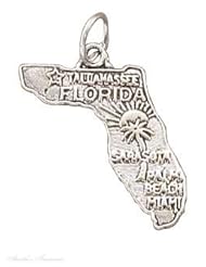 Sterling Silver FLORIDA State Map Outline Word Charm