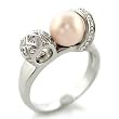 Rhodium Brass Ring with Clear CZ and Pearl- Size 5-10 Rhodium Brass Ring with Clear CZ and Pearl- Size 5-10