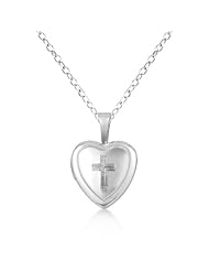 Heirloom Heart Shaped Locket Pendant w/ Cross Sterling Silver