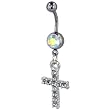 Pugster Belly Navel Ring Iridescent White Austrian Crystal Celtic Cross Dangle Belly Navel Ring Body Jewelry