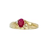10K Yellow Gold 0.02 ct. Diamond and 6 x 4 MM Oval Shaped Ruby Ring