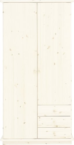 Steens 2523120813 Kleiderschrank Romo 208 x 106 x 60 cm Kiefer massive, white wash mit glatten Fronten