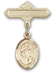 14K Gold Baby Badge with St. Ursula Charm and Polished Badge Pin