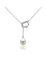 Sterling Silver Open Heart Shape "Love" with 10.5-11mm White Cultured Freshwater Pearl High Luster, 21" Length.