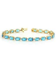 PassionGems 21 ct Blue Topaz & Diamond Tennis Bracelet in 14k solid