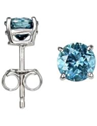 VS 0.70Ct Round Blue Diamond Solitaire Stud Earrings 18K Gold Certified