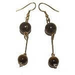 Jasper Earrings 30 Dangle Tigers Eye Sunset Brown Black Crystal Healing Gemstone 2.5