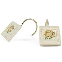 Decorative Rose Blossoms Square Shower Hooks 12 Pc Set