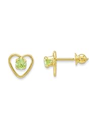 MadiK® Childrens 14K Yellow Gold 3mm Peridot Birthstone Heart Post Earrings