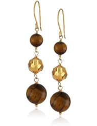 Linear Tigers Eye and Faceted Glass Bead Drop Earrings