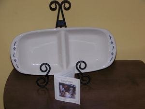 Longaberger Pottery Divided Dish Classic Blue NEW