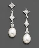 14k White Gold Cultured Freshwater Pearl & Diamond (1/10 ct. tw.) Drop Earrings