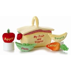 Quality Plush Picnic Basket Play Set with 'noisy' Fruit and veg