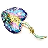 Lotus Leaf with Lizard & Frog Multi-Color Austrian Rhinestone Gold-Tone Brooch pin