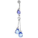Pear Cut Purple Crystal Dangle Belly Ring