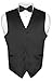 Men's Dress Vest & BowTie Solid BLACK Color Bow Tie Set for Suit or Tuxedo