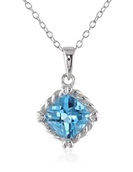 Sterling Silver Swiss Blue Topaz Cushion Cut Twisted Pendant Necklace, 18"