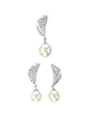 14K White Gold 0.16 cttw Seashell Inspired Diamond and White Pearl Set