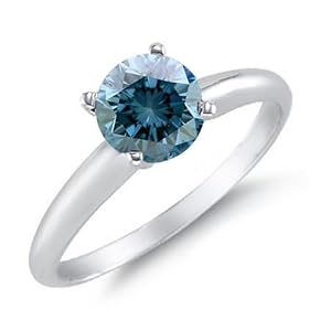 1/4 CT Blue Diamond Solitaire Ring 14K White Gold In Size 7 Blue Diamond Engagement Rings