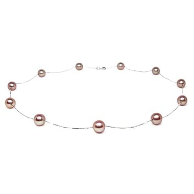 HinsonGayle Premium Round AAA 7.5-8.0mm Pink Cultured Pearl Tin Cup Necklace (18K White Gold)