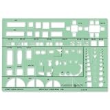Linex Universal Architects Template with Room Furniture and Electrical Symbols Tinted Green Ref LXG1259S