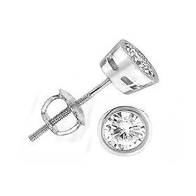 14K White Gold Round Diamond Full Bezel Stud Earrings ( 0.33 cctw, G-H Color, VS2 Clarity )