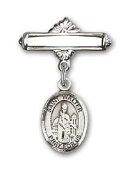 Sterling Silver Baby Badge with St. Walter of Pontnoise Charm and Polished Badge Pin