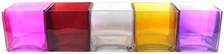 5-Pack Variety Color Square Glass Vase - Cube 5 Inch 5" X 5" X 5" - 5pc Five Vases 5x5x5