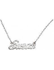 Name Necklaces Susan - Personalized Necklace White Gold Plated 18K, Belcher Chain, 2mm Thick