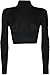 FashionMark Womens Polo Turtle Neck Crop Long Sleeves Plain Crop Top Black