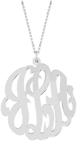 monogram Necklace Personalized 45mm Sterling Silver or Gold Plated Silver Super Large
