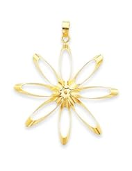 Polished & Solid 34.5mm 14k Casted Gold Contemporary Flower Filigree Pendant