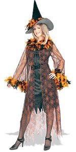 Orange Feathered Witch Adult Halloween Costume Size Large