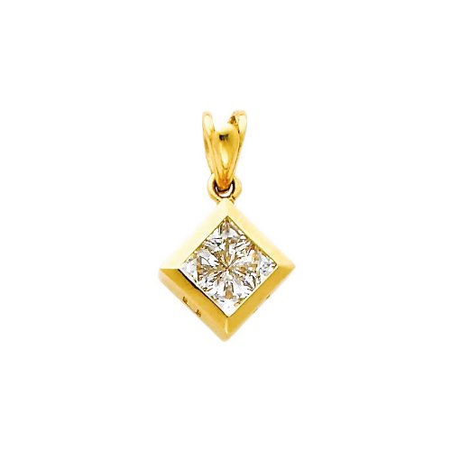 14K Yellow Gold Square CZ Cubic Zirconia Charm Pendant