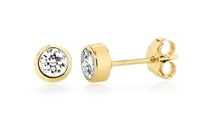 Tuscany Gold Damen-Ohrringe 375 Gelbgold 9ct Small Rubover Cubic Zirconia Stud - 1.57.9949