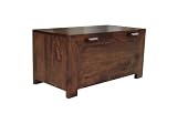 Homescapes Dakota Ottoman Blanket Box, 100% Solid Mango Wood, Hand Crafted Bedroom Furniture Available in Two Lovely Dark Wood Shades and Oak Wood Shade.