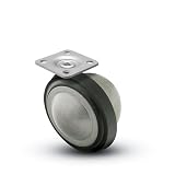 3 Metal Ball Caster with Rubber Tread, Satin Chrome, with 1-1/2 x 1-1/2 Top Plate