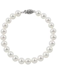 A Quality Round White 6.5-7mm Akoya Pearl Strand Bracelet 7 Inch, with 14k White Gold