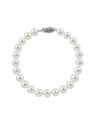 A Quality Round White 7-7.5mm Akoya Pearl Strand Bracelet 7 Inch, with 14k White Gold