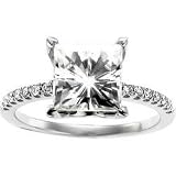 14K White Gold Created Moissanite & Diamond Ring Size 6