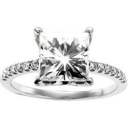 14K White Gold Created Moissanite & Diamond Ring Size 6