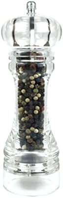 Crystal Clear Acrylic Salt/Pepper Mill: Over 7" Tall - Adjustable Grind with Manual Operation Ceramic Grinding Mechanism that Won't Rust, Corrode or Clog